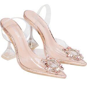BRAND NEW IN BOX-Cape Robbin Embellished Pyramid Crystal Heel Slingback Pumps